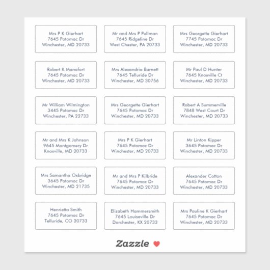 Sticker 18 Noms des invités de mariage Adresses (Feuille)
