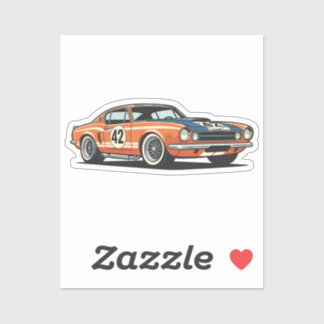 Sticker 1960s Retro Race Car Cartoon Illustration