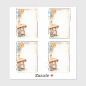 Sticker 1 Souris avec parapluie bleu orange fleurs roses (Feuille)