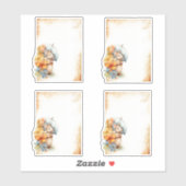 Sticker 1 Souris avec parapluie bleu orange fleurs roses (Feuille)