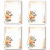 Sticker 1 Souris avec parapluie bleu orange fleurs roses (Devant)