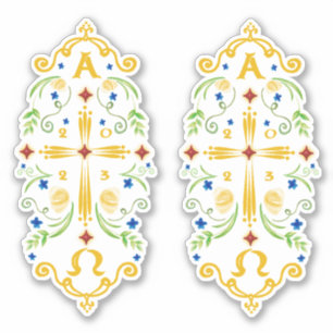 Sticker 2023 Paschal Candle Blue Flowers