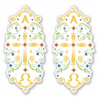 Sticker 2023 Paschal Candle Blue Flowers