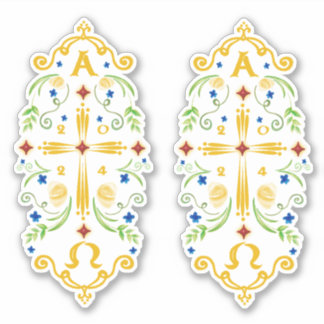 Sticker 2024 Paschal Candle Blue Flowers
