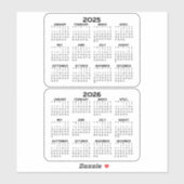 Sticker 2025 2026 Calendrier mini calendriers noir et blan (Feuille)