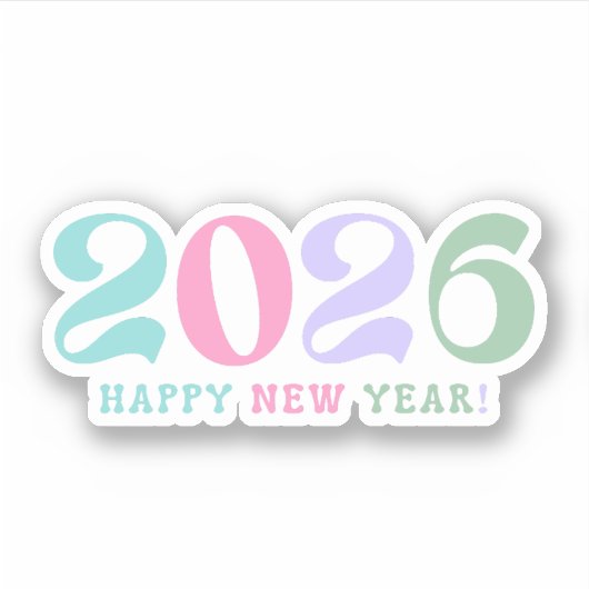 Sticker 2026 happy new year, retro script pastel colorful (Devant)