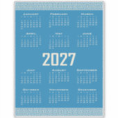 Sticker 2027 Calendar, Greek Fret, Cosmic Latte on Blue (Devant)