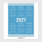 Sticker 2027 Calendar, Greek Fret, Cosmic Latte on Blue (Feuille)