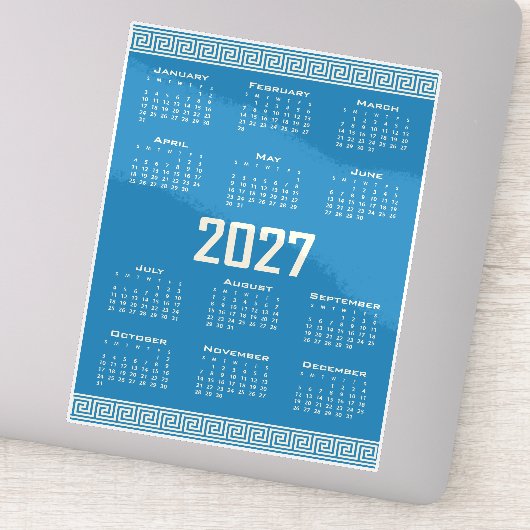Sticker 2027 Calendar, Greek Fret, Cosmic Latte on Blue (Détail)