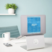 Sticker 2027 Calendar, Greek Fret, Cosmic Latte on Blue (Ordinateur portable sur le bureau)