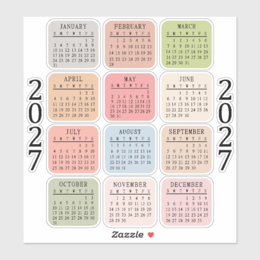 Sticker 2027 Micro Calendar Pastel Color Bujo Planner  (Feuille)