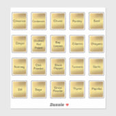 Sticker 20 herbes et épices de cuisine, noir et or métalli (Feuille)