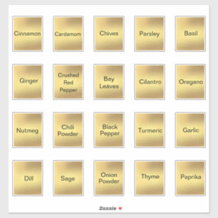 Sticker 20 herbes et épices de cuisine, or métallique