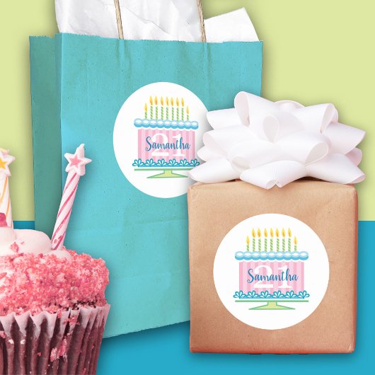 Sticker 21e Anniversaire Blue Pink Cake