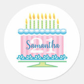 Sticker 21e Anniversaire Blue Pink Cake (Devant)