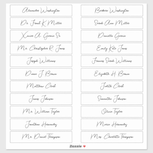 Sticker 22 Noms d'invités de mariage Écriture Monoline Élé (Feuille)