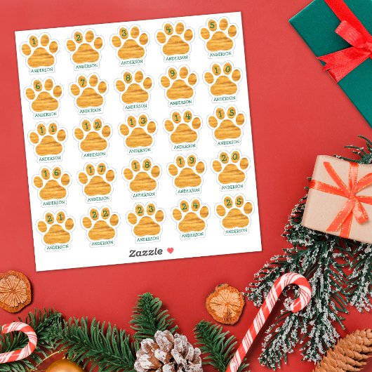 Sticker 25 Jours personnalisés de Décembre Chien Paw Avent