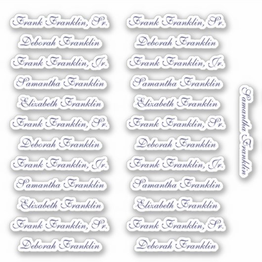 Sticker 25 Noms d'invités Élégant Marine Anglais P Calligr (Devant)