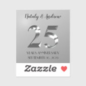 Sticker 25e anniversaire Mariage d'argent métallique (Feuille)