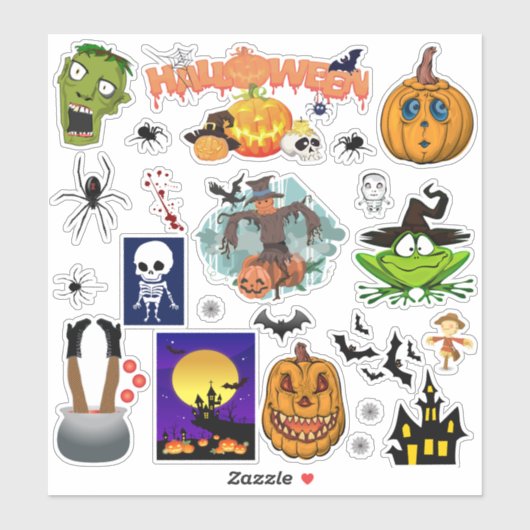Sticker 26 Halloween Araignée mixte Zombie sorcière (Feuille)