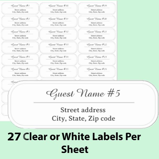 Sticker 27 Custom Clear or White Wedding Guest Address 