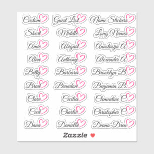 Sticker 27 Noms de liste d'invités personnalisés Cœur rose