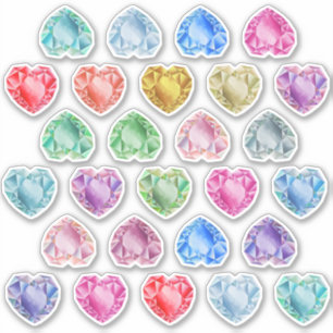 Sticker 27 Watercolor Heart Gemstone Colorful Scrapbooking