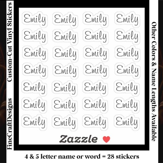 Sticker 28 Custom Modern 4/5 Letters Name Word Black