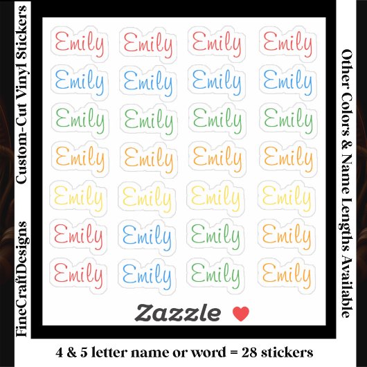 Sticker 28 Custom Modern 4/5 Letters Name Word Bright