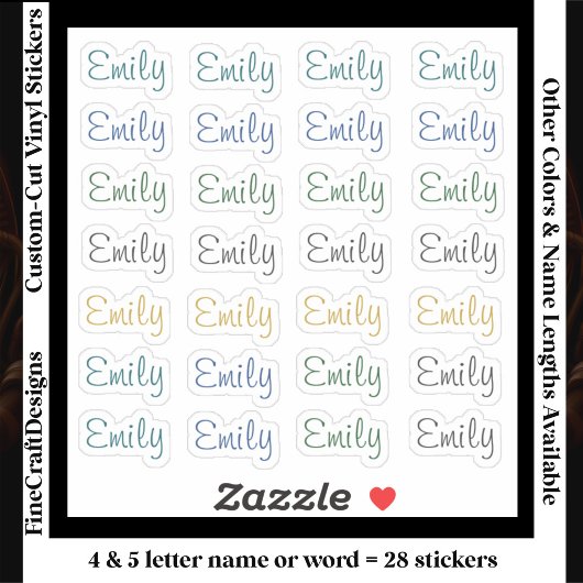 Sticker 28 Custom Modern 4/5 Letters Name Word Neutral 