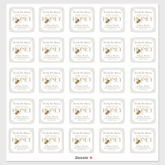 Sticker 2,5" Flying Bee Metallic Gold Honey frontière fant (Feuille)