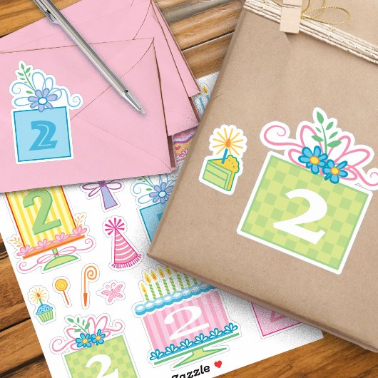 Sticker 2 Anniversaire Pretty Pastel Gâteaux Et Présentati