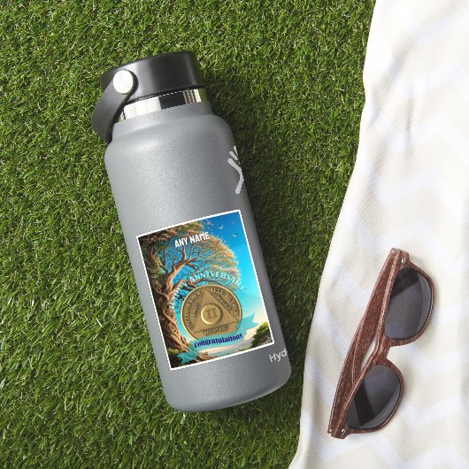 Sticker 2 Ans | Nom personnalisé AA Coin de Sobriété Arbre (HydroFlask Insitu)