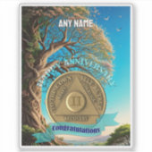 Sticker 2 Ans | Nom personnalisé AA Coin de Sobriété Arbre (Devant)