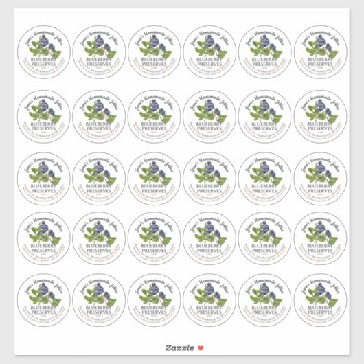 Sticker 2" Blueberry Jam Mason Jar Lid Label Waterproof (Feuille)