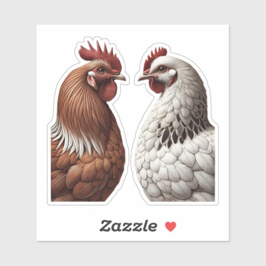 Sticker 2 Country Chickens Mariage de la cour de ferme (Feuille)