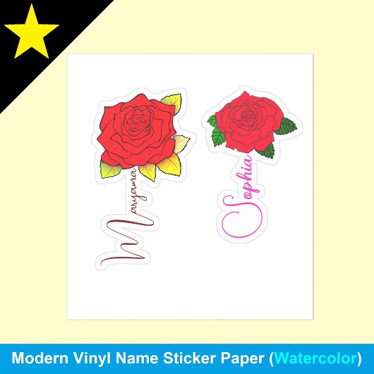 Sticker (2 Fleurs rouges pour filles) Nom manuscrit du scr