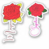 Sticker (2 Fleurs rouges pour filles) Nom manuscrit du scr (Devant)