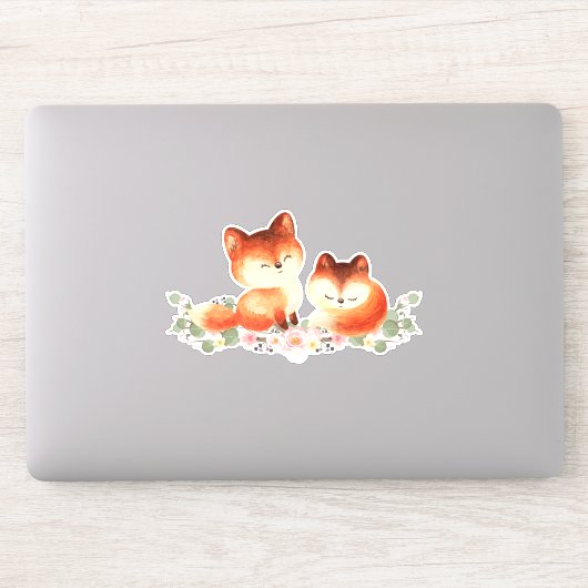 Sticker 2 mignons Petits Renards Rouges Aquarelle Design (Ordinateur)