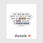 Sticker 2 Timothée 1:7 Puissance, Amour, Esprit sain (Feuille)
