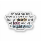 Sticker 2 Timothée 1:7 Puissance, Amour, Esprit sain (Devant)