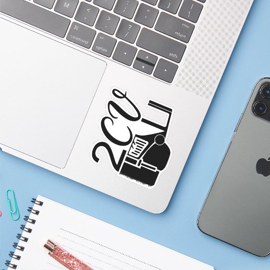 Sticker 2CV Deux Chevaux Black Chic Script Police Typograf (Ordinateur portable avec iPhone)