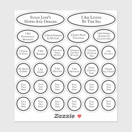 Sticker 30 Affirmations Pour L'Amour Et L'Abondance Blanc (Feuille)