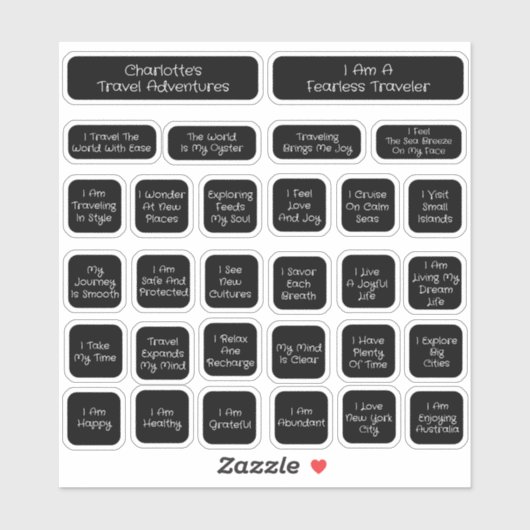 Sticker 30 Black Travel Affirmation Modèle Square (Feuille)