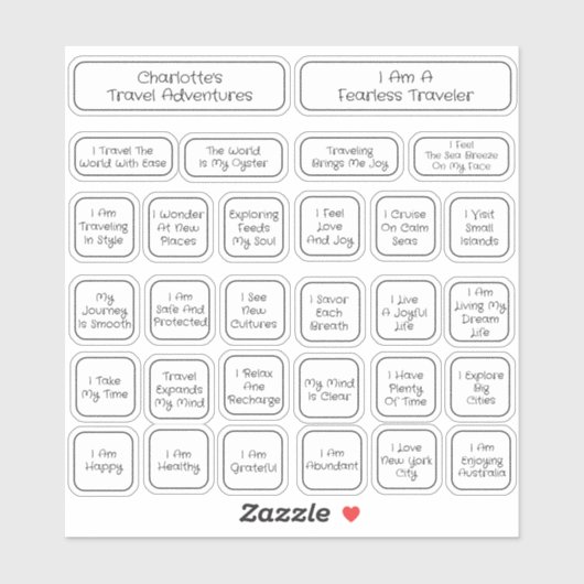 Sticker 30 Carré Voyage noir et blanc (Feuille)