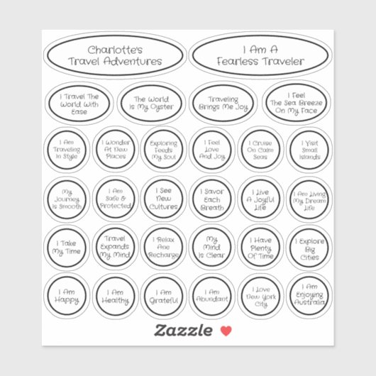 Sticker 30 mignon Modèle d'Affirmation Voyage Noir & Blanc (Feuille)