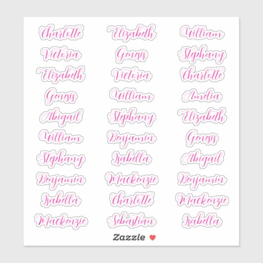 Sticker 30 prénoms de invités typographie élégante script (Feuille)