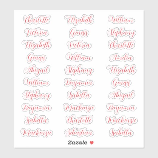Sticker 30 prénoms de invités typographie élégante script (Feuille)