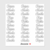 Sticker 30 Prénoms d'hôtes Moderne Élégante Calligraphie (Feuille)