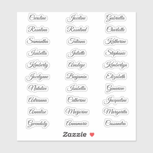 Sticker 30 Prénoms invités Calligraphie Élégant script (Feuille)